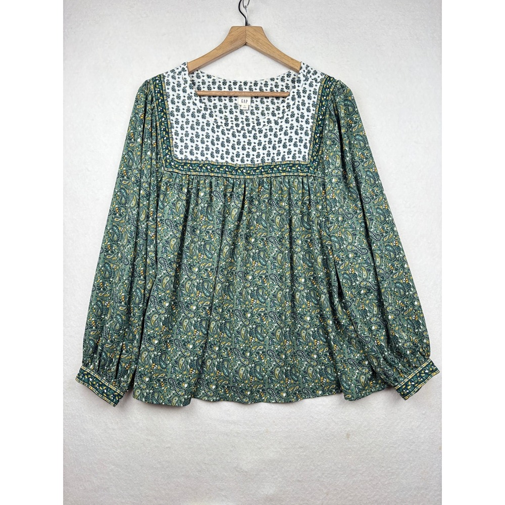 Gap Peasant Blouse Womens XL Paisley Print Square Neck Cottagecore Top